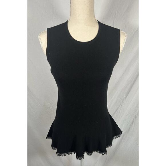 THEORY Briselle Prosecco black knit sleeveless peplum top fringed hem Small - Picture 1 of 7